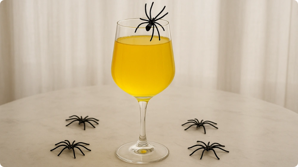 Decorative drink with spiders illustrating fear of spiders (arachnophobia)