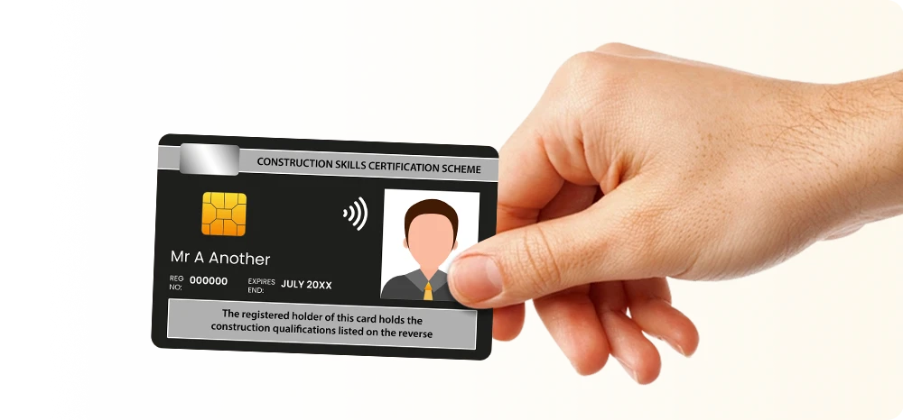 Example of a Black CSCS Card used in construction management, showing placeholder details for qualifications and expiration