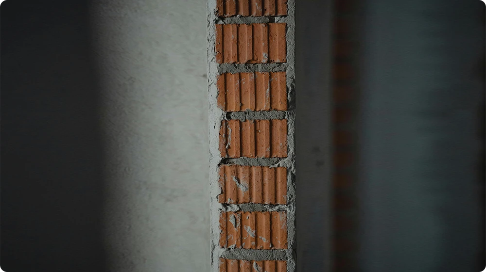 Brick wall on a construction site in the UK