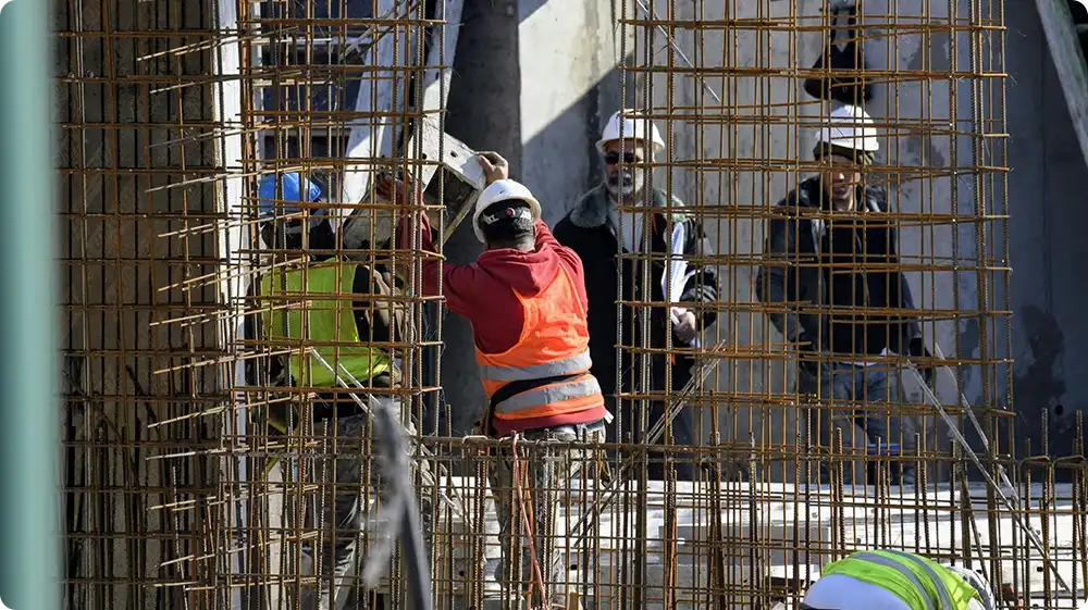 Construction site team working together on a building project