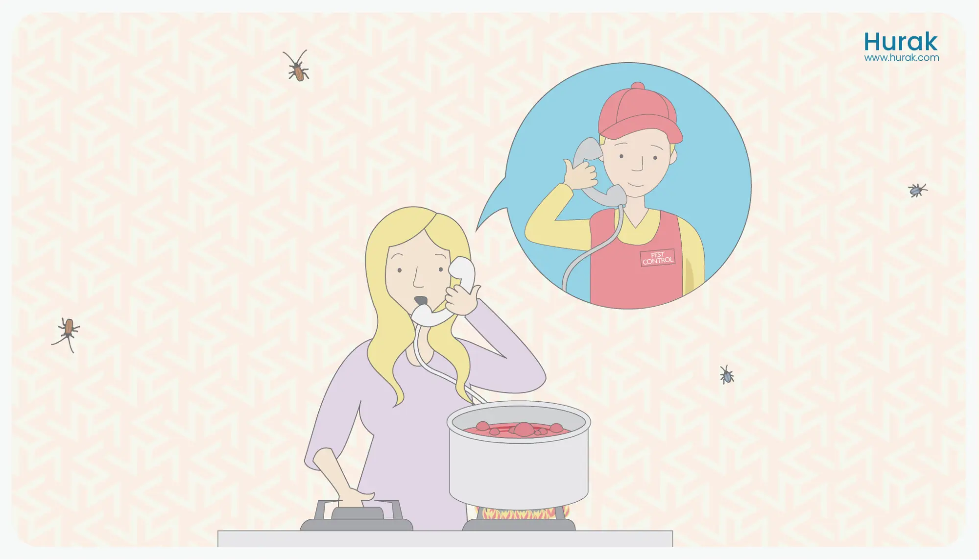 Cook calling a Pest control manager