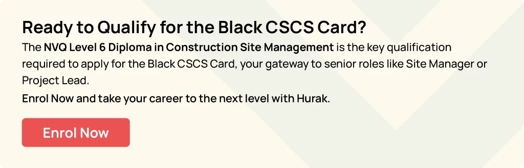 CTA banner encouraging users to enrol in the NVQ Level 6 Diploma to qualify for the Black CSCS Card and advance into senior construction roles.