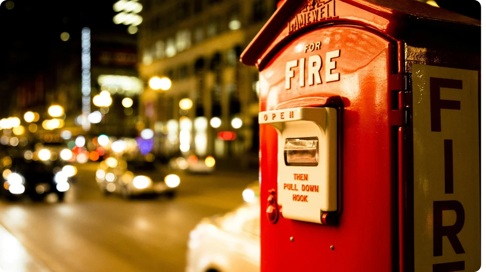 Street fire alarm call box for emergency fire reporting and public safety