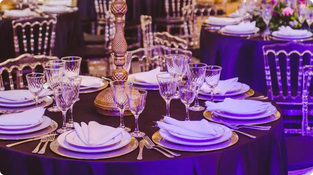 Formal dinner table setting, showcasing correct cutlery etiquette in the UK.