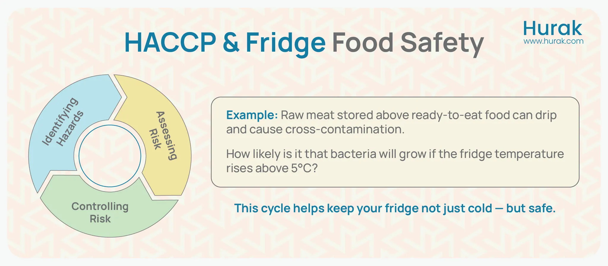 Chart explaining how to keep food safe and maintain fridge temperature using the HACCP method