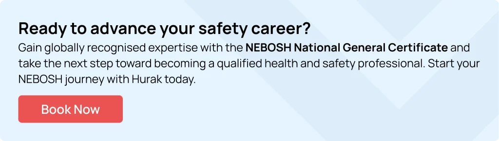 Hurak banner promoting the NEBOSH course to become a qualified health and safety professional.