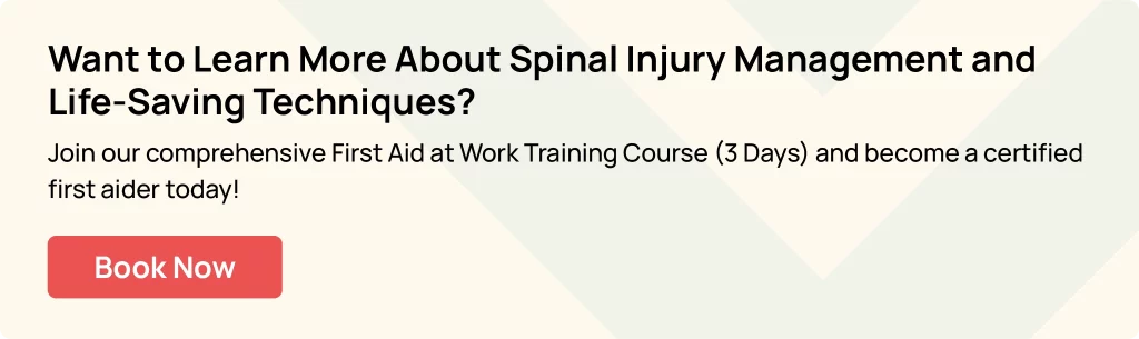 Hurak banner promoting the First Aid at Work course to learn spinal injury management and life-saving techniques