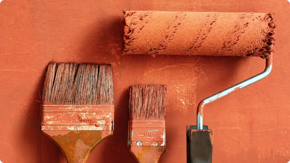 Close-up of paintbrushes used in professional painting and decorating