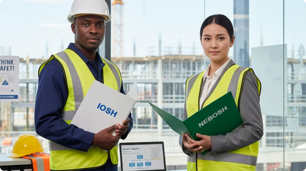 Professional comparing IOSH and NEBOSH health and safety qualifications