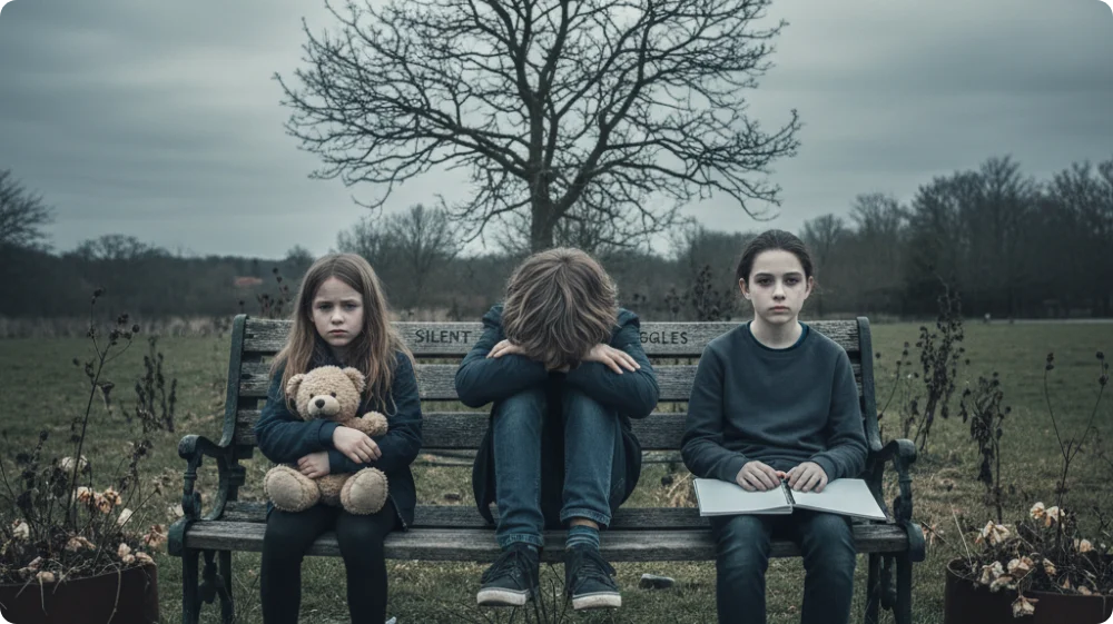 Sad children on a bench symbolising mental health issues in young people