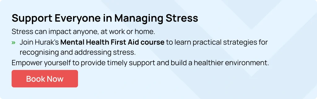 Mental Health First Aid course banner showing stress management and support training
