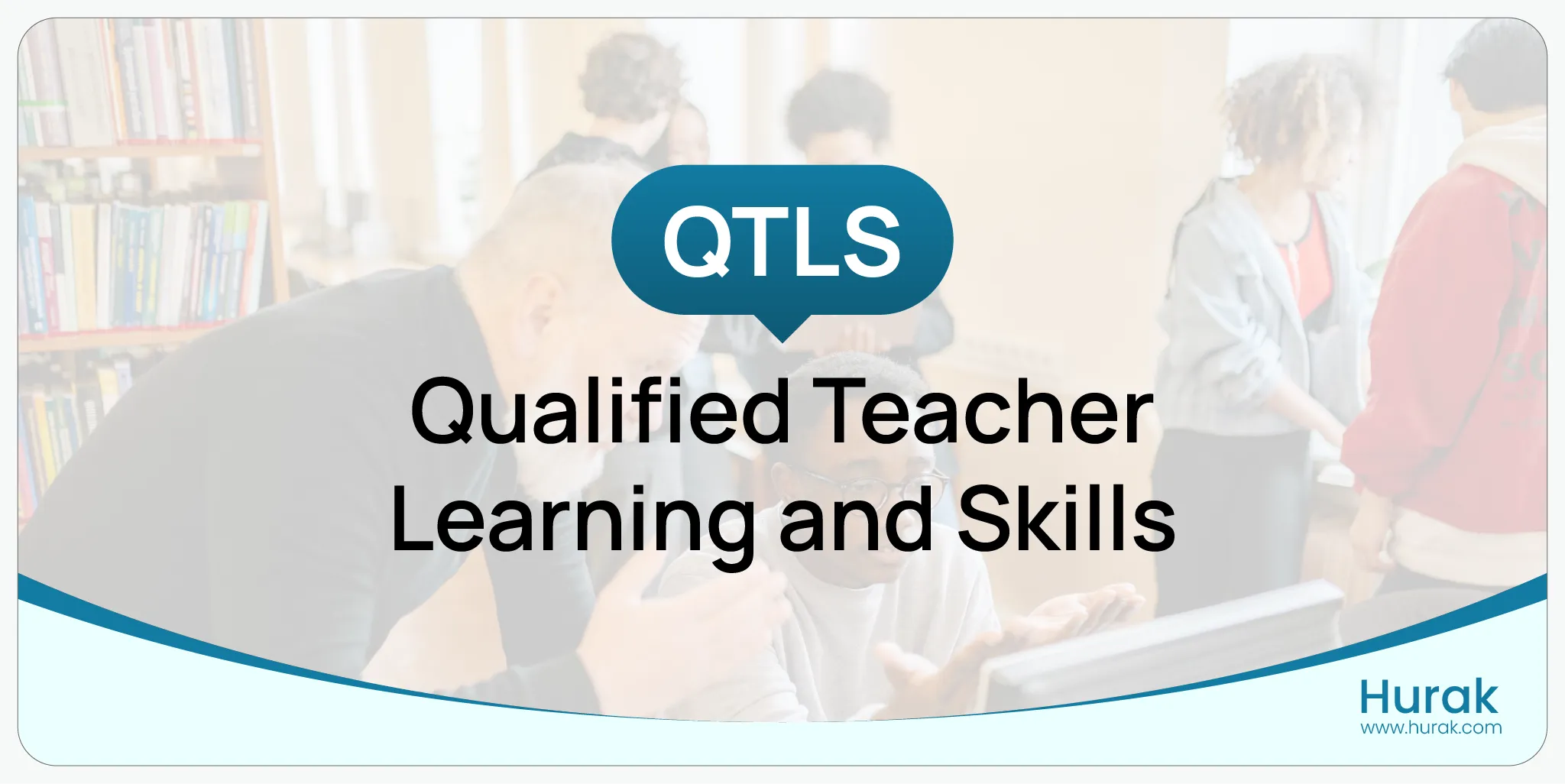 Full form of QTLS (Qualified Teacher Learning and Skills) displayed with a teacher conducting a class in the background, and a pen and paper in the foreground 