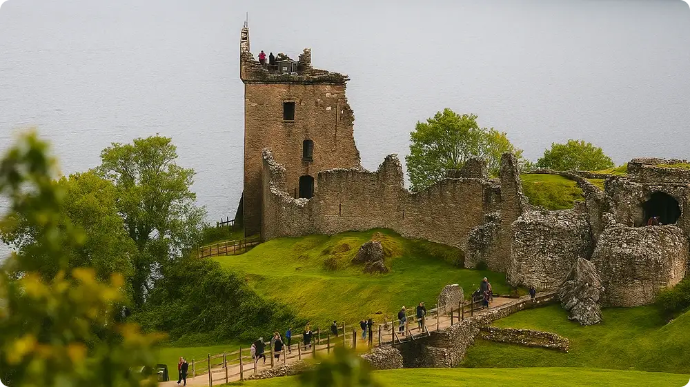 Visitors exploring a historic Scottish castle in an area with one of the highest crime rates
