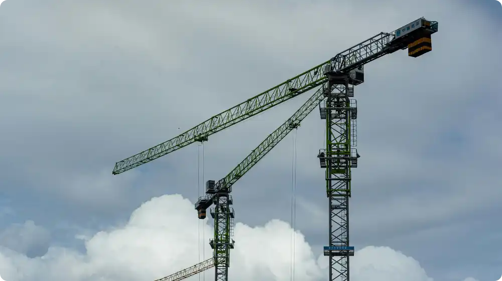 Tower cranes are used for heavy lifting and load handling on construction sites