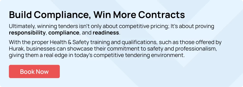 Health and Safety Training CTA banner promoting Hurak courses for tender compliance and workplace safety