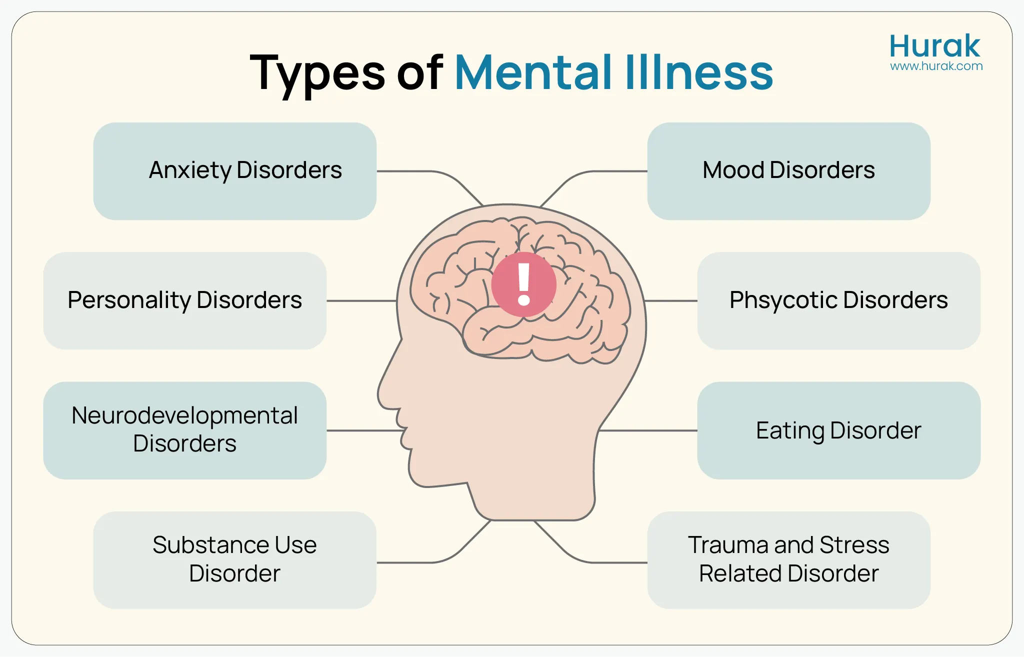 Infographic illustrating the types of mental illness.