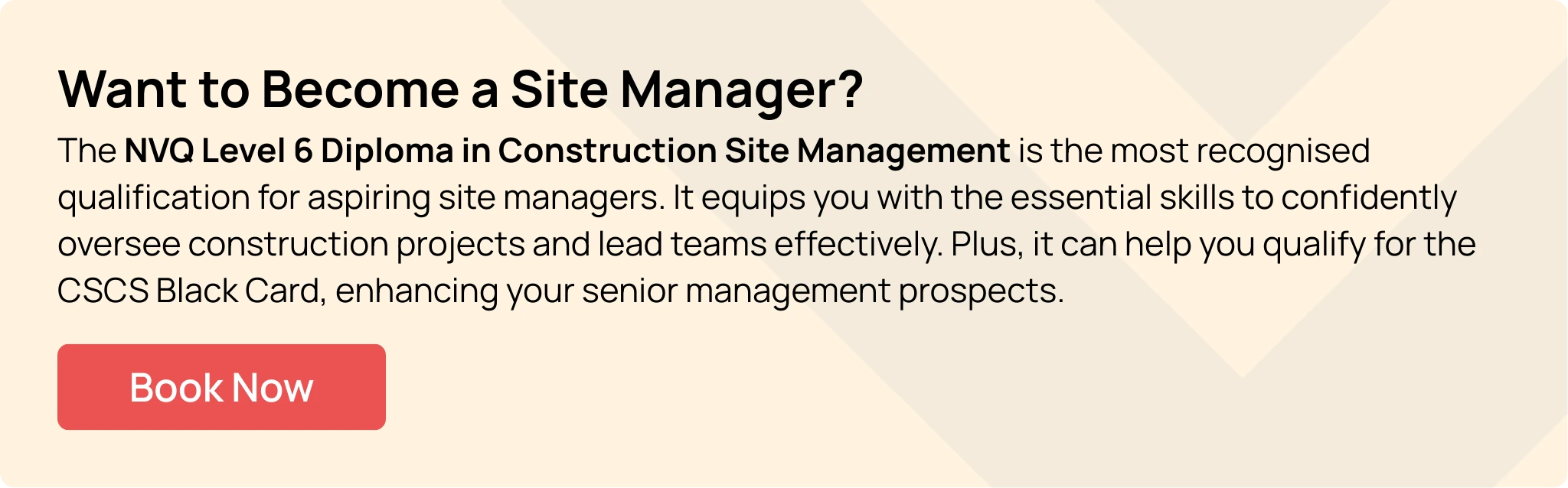 CTA banner highlighting NVQ Level 6 Diploma as the top qualification for becoming a site manager