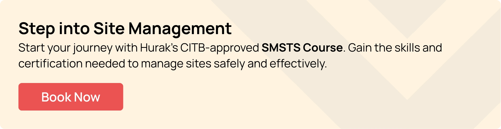 Promotional banner for the SMSTS course by Hurak, encouraging users to step into site management with professional certification
