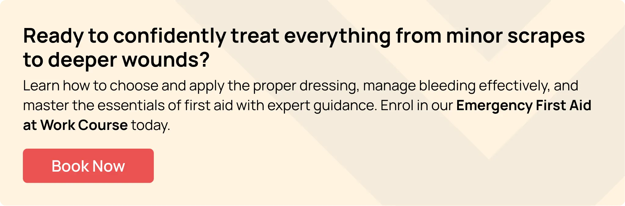 CTA banner promoting hands-on Emergency First Aid at Work training session at Hurak