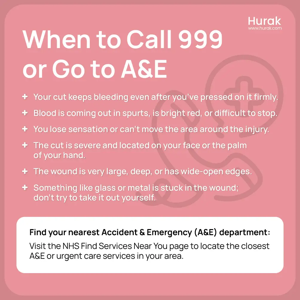 Highlighting emergency first aid situations and when to call 999 or visit and A&E