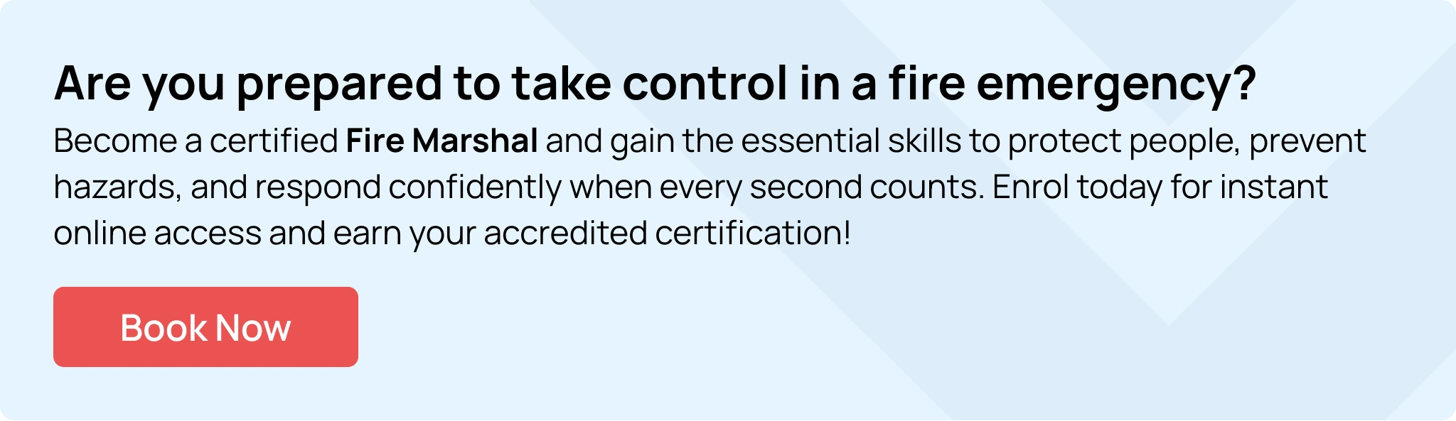 Fire Marshal Online Training CTA Banner encouraging users to enrol and get certified